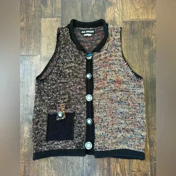 Ani Barrie Vintage Colourful Knit Button Front Pocket  Womens M Vest Sweater USA - Picture 6 of 12